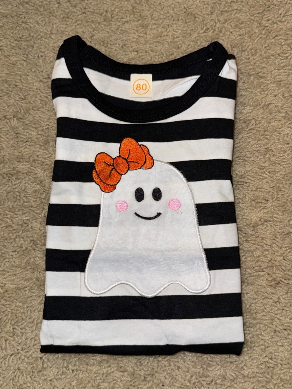 Striped Black & White Ghost Appliqué One-Piece for Kids